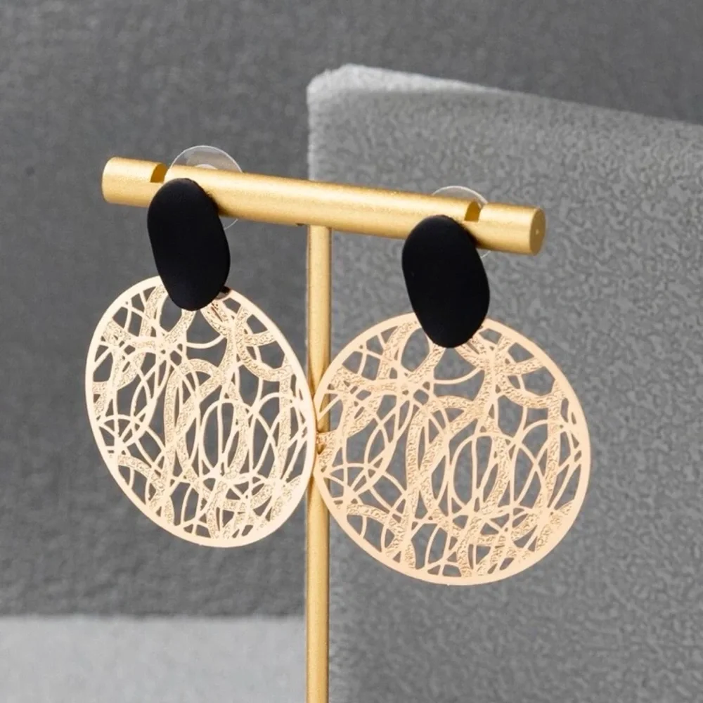 2/$30🌵 Gold Twist Spiral Flat Disc Hoop Earrings Classic Black Jewelry Gift NEW